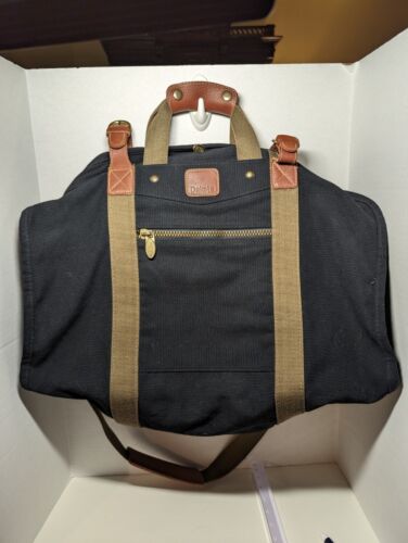 Dakota Navy Canvas Overnight Bag Olive Handles and Straps Brown Leather Trim 22w - Picture 1 of 5