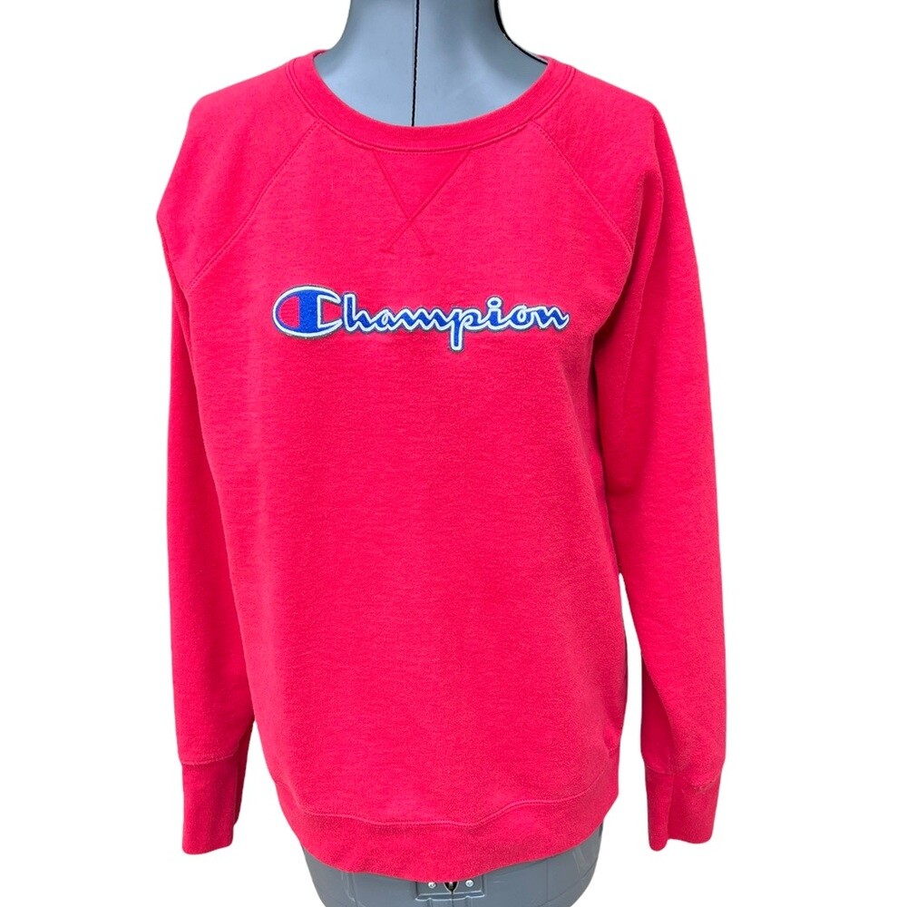 【USED】ChampionREDFISH LAKE1929スウェット VINTAGE CHAMPION red sweatshirt 80s embroidered logo chest-Retro