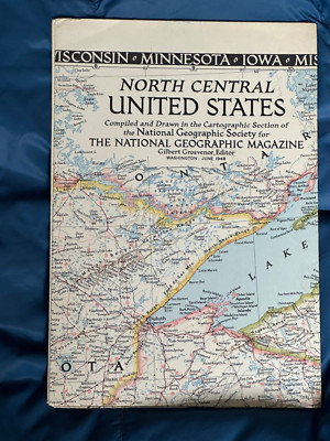 1948 Nat Geographic Magazine, Large Paper Map, North Central United States