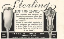 Frank W Smith Print Ad Vintage Ad Sterling Silversmith Gardner MA Household 1943