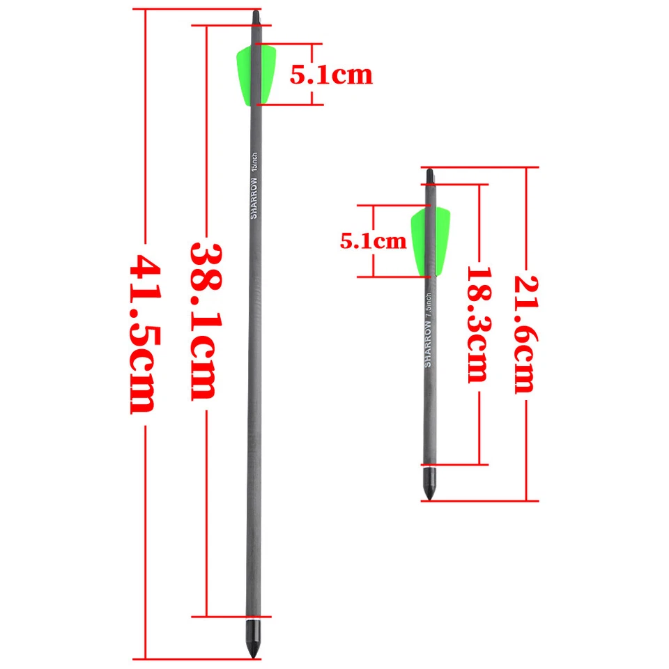 7.5" 15'' Crossbow Bolts Carbon Arrows 2" Vanes Point Tips Archery Hunting Shoot - Image 2 of 4