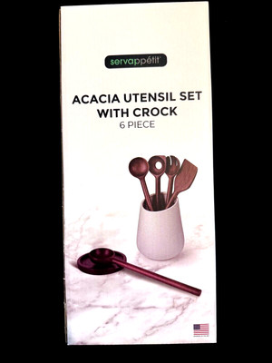 ACACIA UTENSIL SET WITH CROCK