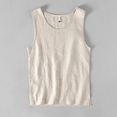 Herren Leinen Tank Top Sommer Ärmellos T-Shirt Atmungsaktiv Freizeit Trägershirt Rundhals - Bild 6 von 10