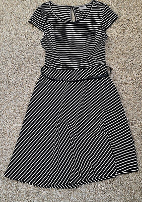VERA MODA Damen Kleid schwarz weiß gestreift Gr: L NEUWERTIG