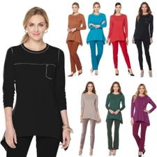 DG2 by Diane Gilman Contrast Stitch Scarf-Hem Pocket Tee 440407-J 