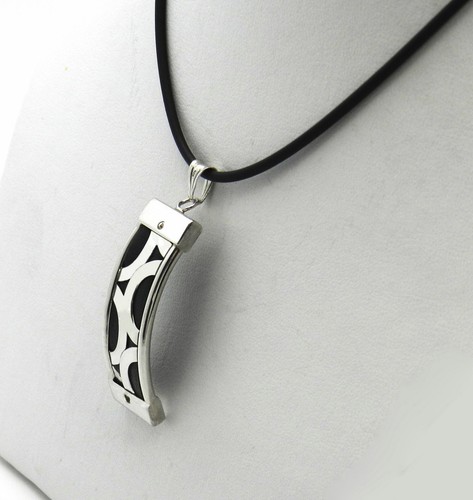 STERLINGSILBER SCHWARZES LEDER MODERN HANDGEFERTIGT IN ITALIEN HALSKETTE NEU IM KARTON # SN97 - Bild 2 von 4