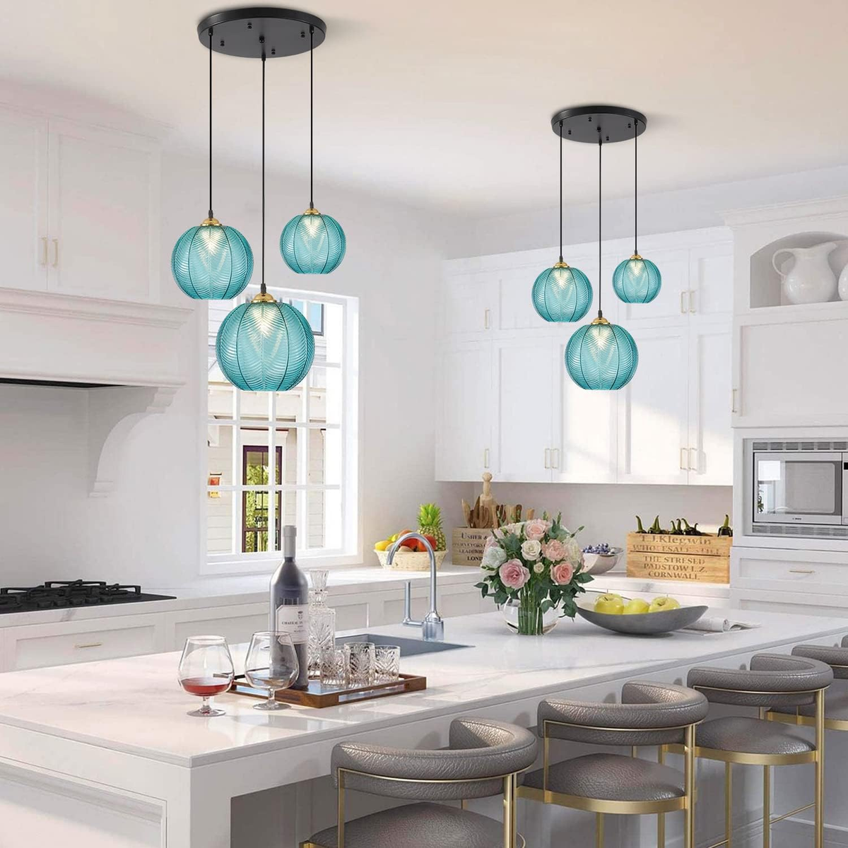 Pendant Lighting Blue Glass 3 Pack 1 Light Hanging Indoor Kitchen Island  Pendant Light 6.3\, image size:1200x1200