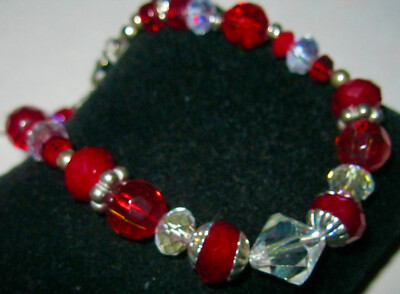  GORGEOUS  ONE OF A KIND RED CRYSTALS & GLASS BRACELET/ANKLET BY T. BURKE 