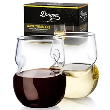 Stemless Wine Glasses - Stemless Wine Glass Set with Finger Indentations - Se...