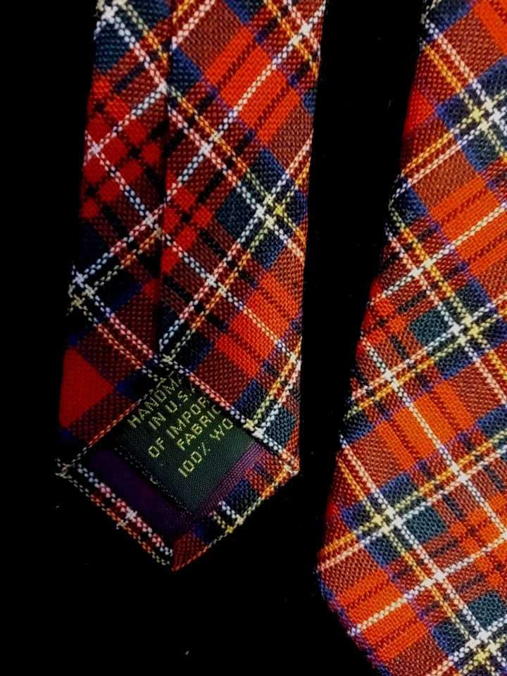 Club Room Tie Men's Red Plaid Punk Emo Goth Grunge Vintage Made In USA 100% Wool - Image 4 of 4