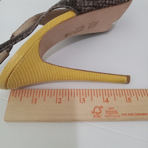 Saks Fifth Avenue Slingback Heel Women 8 M Yellow Leather Snake Print 5" Heel - Picture 2 of 6