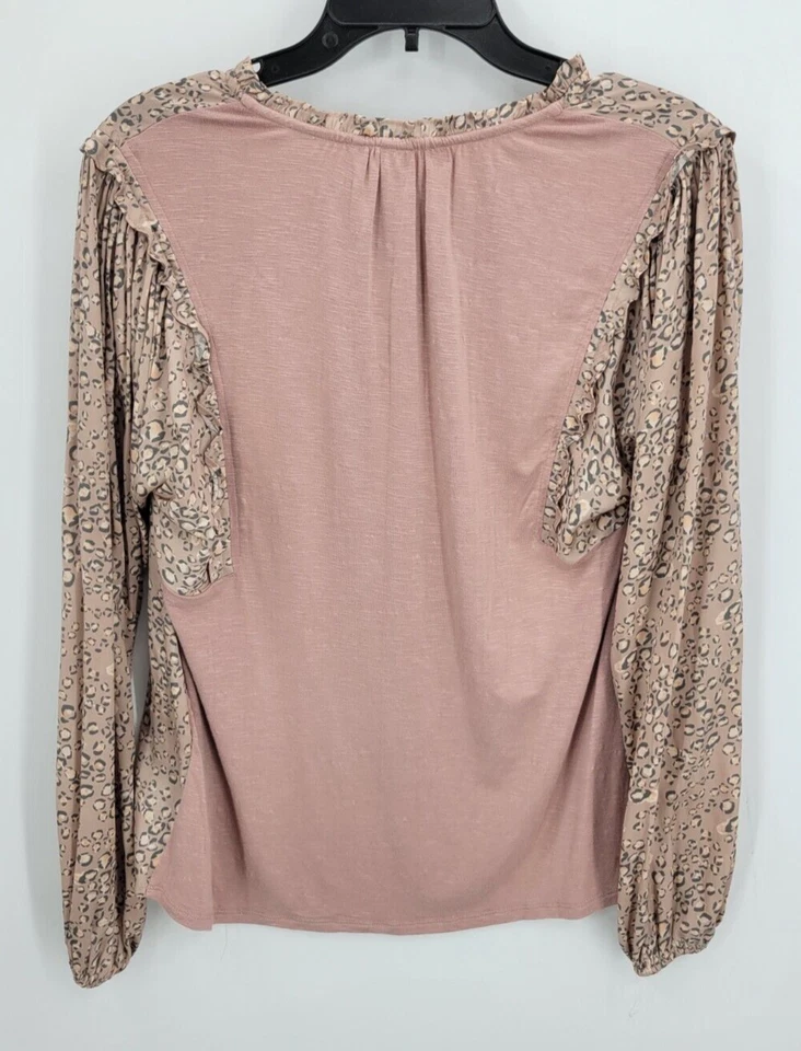 Blusa Dolan Anthropologie Top Mujer Rosa Mediana Estampado Animal Boho Cuello Atado Foto 2 de 4