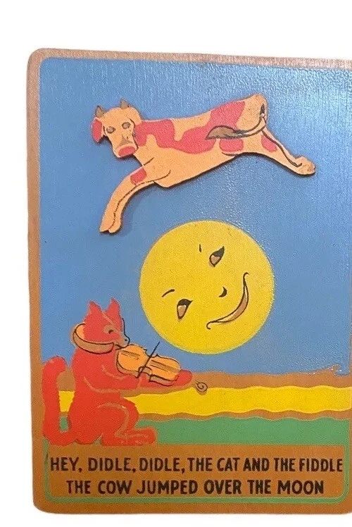 Lote De Colección Rima Infantil 3d Madera Pintada Placa Arte De Pared Hey Diddle Ordeño Criada Foto 2 de 4