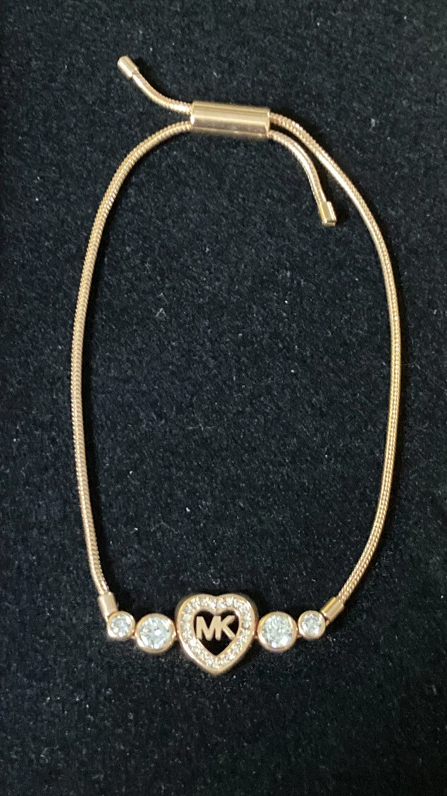 Michael Kors Rose Gold Tone Stainless Heart And Pave CZ Slider