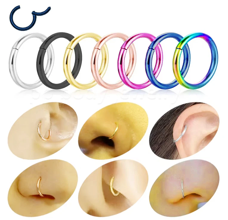 Hinged Seamless Segment Ring Cartilage Nose Hoop Labret Earring Septum - Image 3 of 4