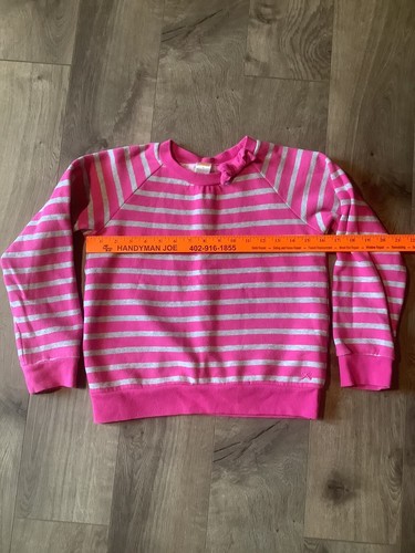 Gymboree Girls Sweatshirt Pink Gray Stripe with Bow Youth Size Large Crew Neck - Picture 6 of 8
