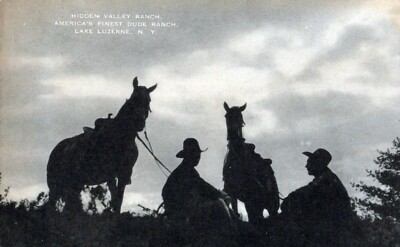 Vintage Real Picture Postcard Hidden Valley Dude Ranch Cowboy Lake Luzerne NY