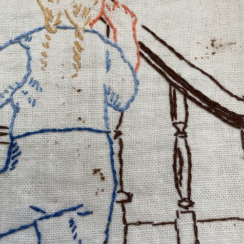 Vintage Embroidery Early To Bed Girl Climbs Staircase Candle faded 12 x 13 in - Picture 7 of 7