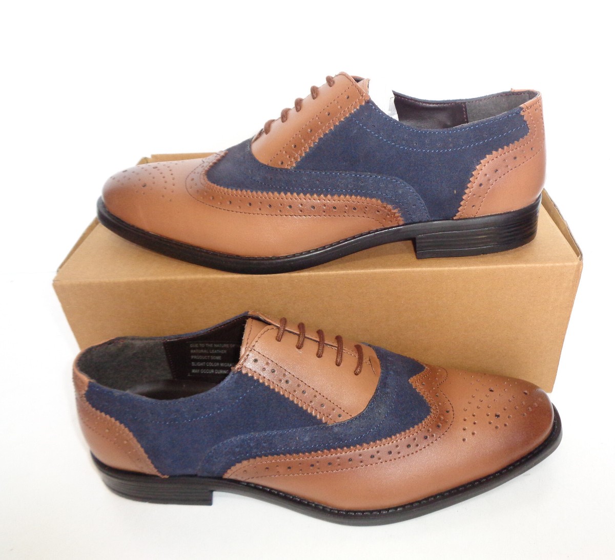 Light Brown Blue And Brown Brogues Mens Navy Brown Two Tone