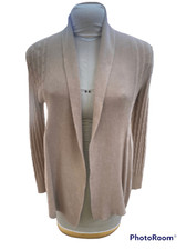 Open Front Cardigan Gathered Waist Size M Cozy Rolled Collar