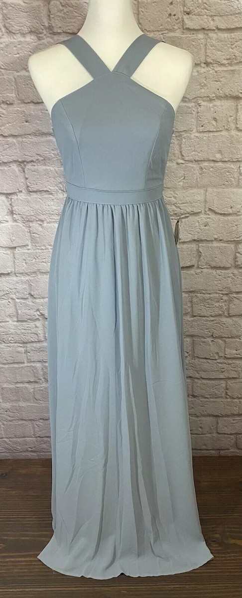 Lulus XS Air of Romance Blue Halter Maxi Dress Bridesmaid Gown Dance 9046