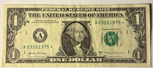 BIRTHDAY/ANNIVERSARY $1.00 CURRENCY Star Note 03-20-1975