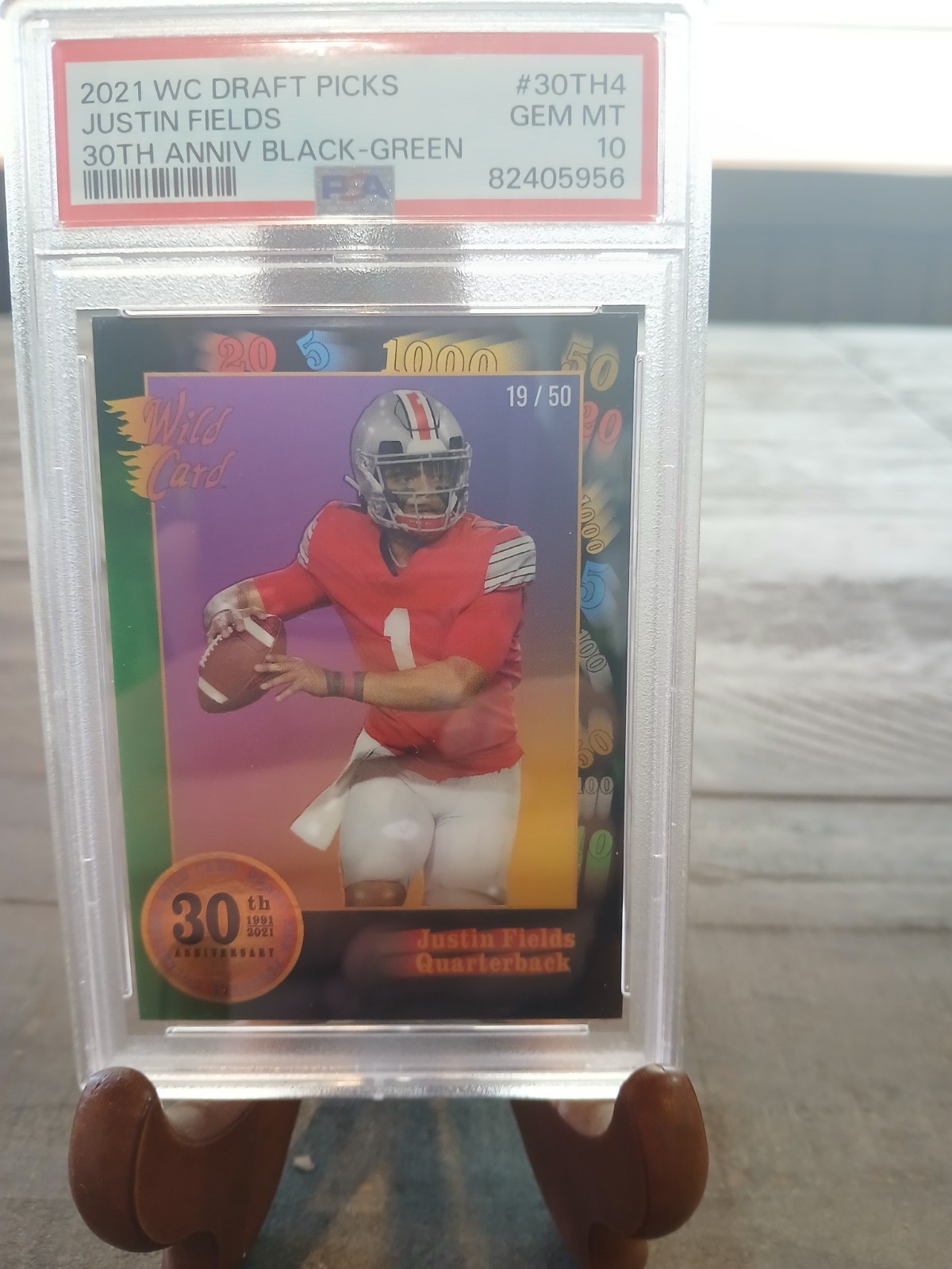 Justin Fields Wild Card Draft Picks 30th Anniversary Black #30TH4 Green
