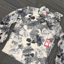 Vince Camuto Vivid Hues Floral Print Blouse Shirt Ivory Black Size S