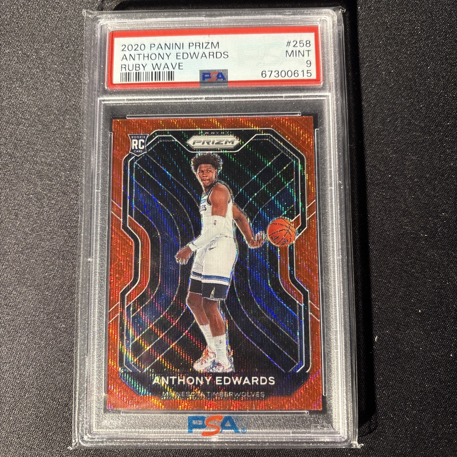 2020-21 Panini Prizm Ruby Wave Prizm  Anthony Edwards RC PSA 9