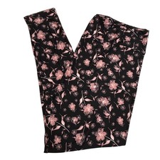 LuLaRoe Womens Leggings Size TC2 Black Pink Floral Flowers Roses Plus 18 NWT