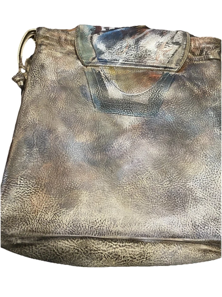 Bolso de Hombro Jane Yoo Hawaii Usable Arte Pintado a Mano Cuero Firmado De Colección Años 80 Foto 4 de 4