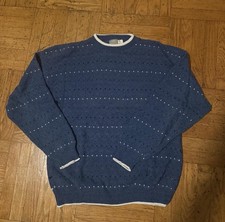 Vintage Navy Blue and White Sweater Geometric Design Men  s Medium