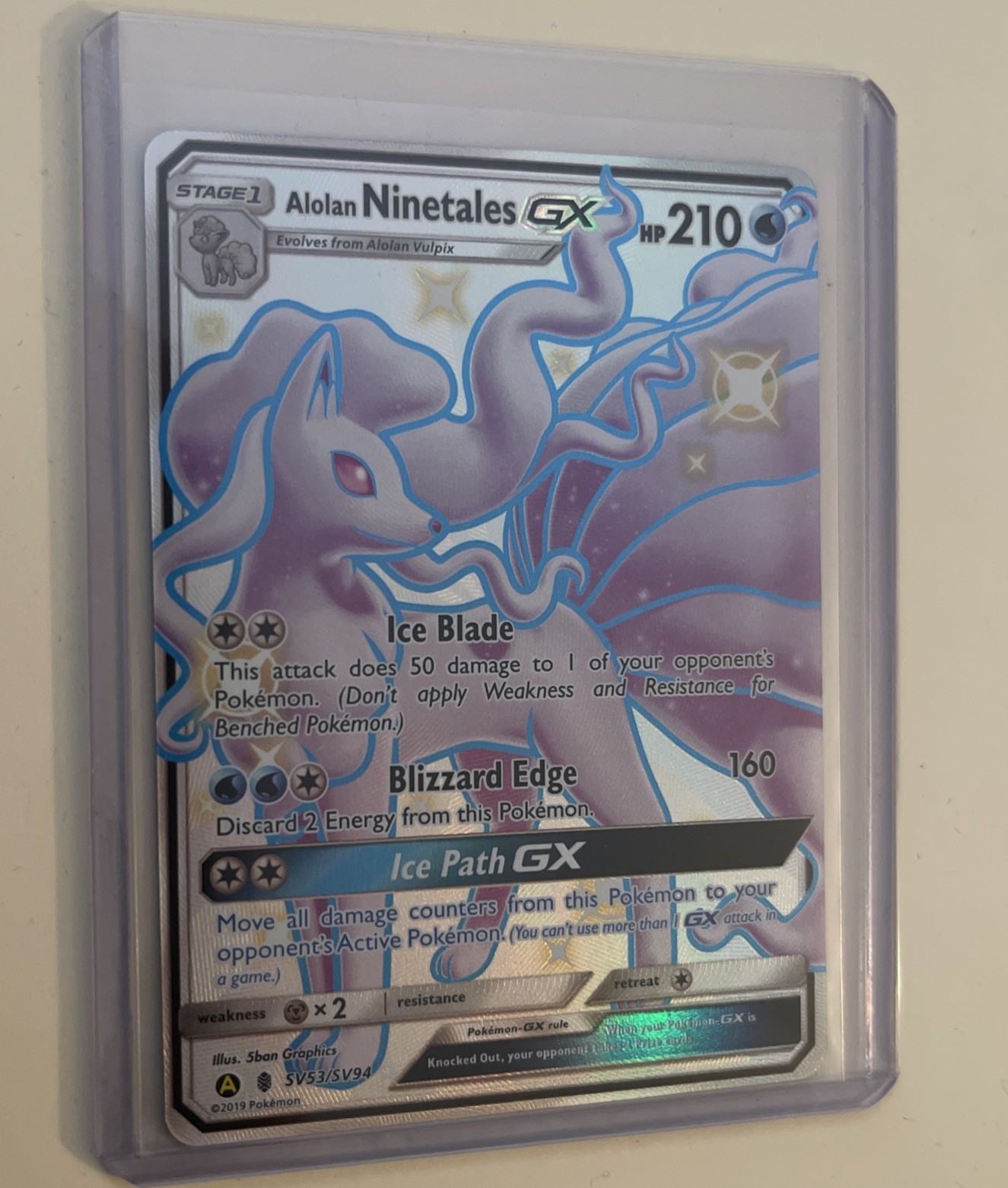 Alolan Ninetales GX Shiny Rare Holo Hidden Fates Pokemon Card SV53/SV94 raw card