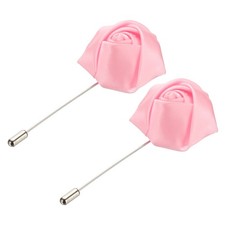 2 Pcs Flower Lapel Pin, Lapel Pin Satin Rose Suits Boutonnieres, Pink