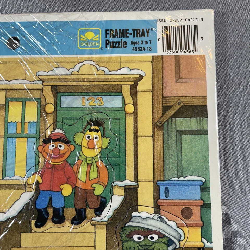 Bandeja rompecabezas vintage con marco de calle sésamo dorado 1991 Jim Henson Foto 2 de 3