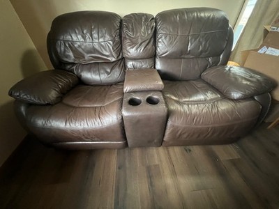 Plugin  2 seat brown leather couch independently controlled head and feet