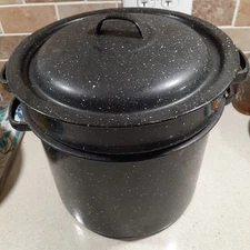 Vintage 4Qt Enamel Double Boiler Steamer Cooker Clams Pasta Shrimp Corn