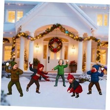 5 Set 35.8 inch Large Christmas Village Snowball Fight Yard Signs with Stakes