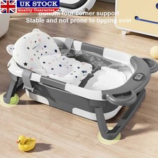 Foldable Baby Bath Tub Ergonomic with Temperature & Cushion Bath Pad+ Bath Net