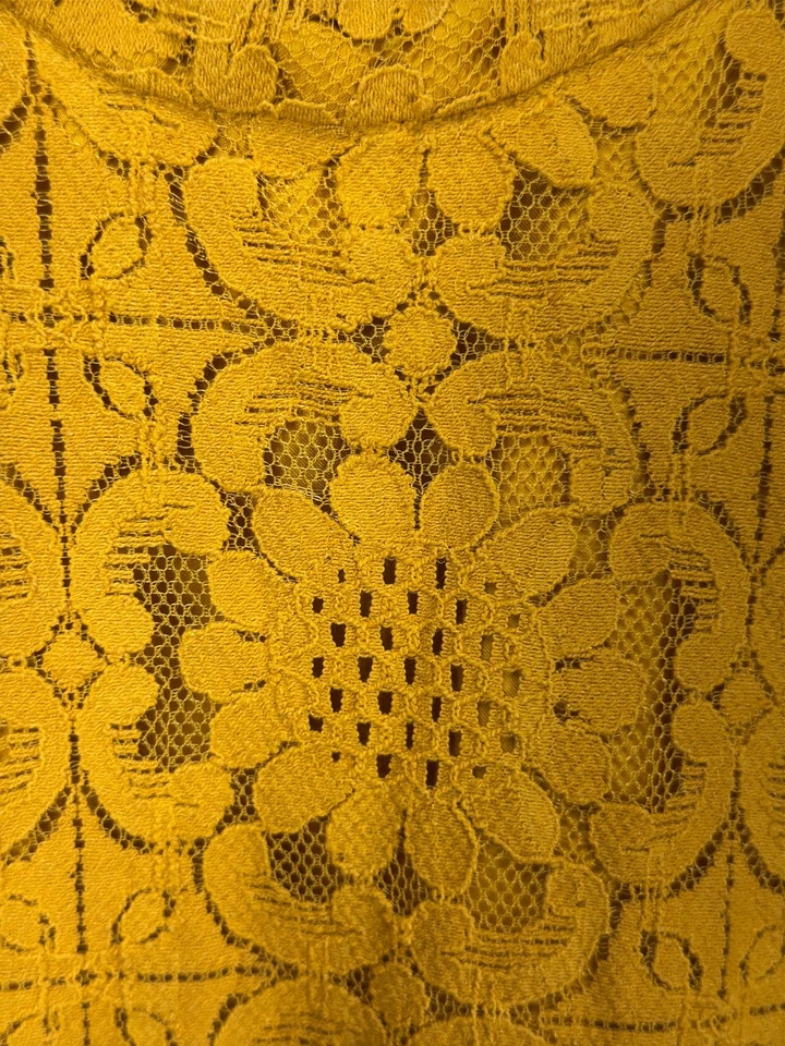 Forever 21 Crochet Floral Lace Mini Shift Dress S Yellow Boho Western Festival - Image 2 of 4