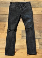 All Saints cigarette fit size 28 distressed knee button fly black jeans