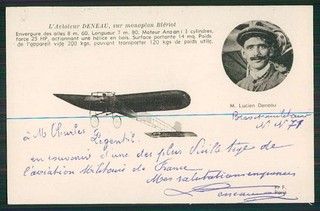 France Airplane aviation autograph Lucien Deneau original 1910s French postcard