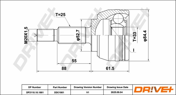 Dr!Ve+ Gelenksatz Antriebswelle DP2110.10.1861 M20X1,5 FüR Renault Megane 3 KZ0-image