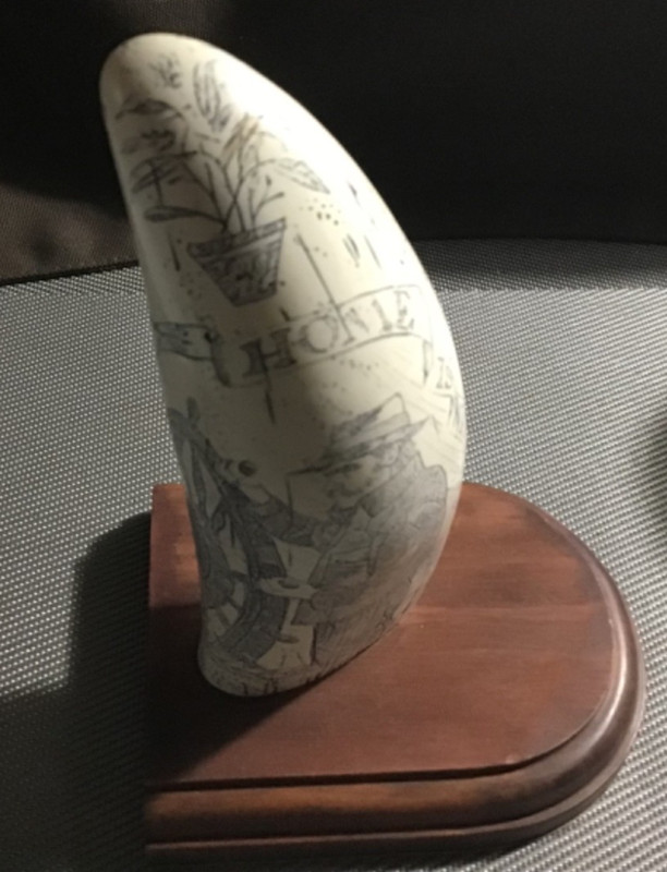 Modern Scrimshaw Reproduction Whale Tooth Carving Home is where the Heart~Sailor