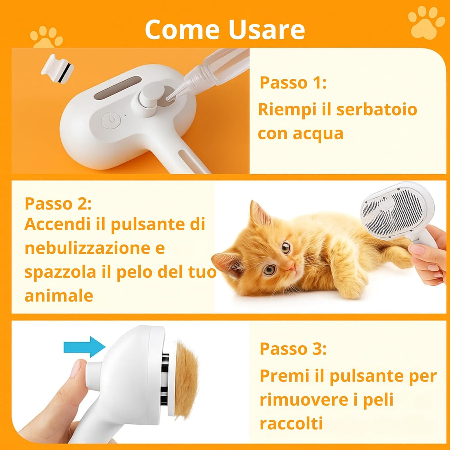 Spazzola a Vapore per Cani E Gatti, Spazzola a Vapore per Animali Domestici, 3 i - 4