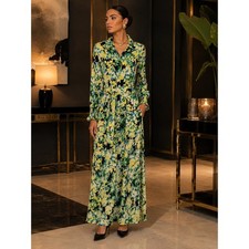 Chico’s Size 2 Abstract Floral Maxi Shirt Dress Belted Long Sleeve USA 12 Sale!!