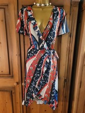 BNWT Yumi Pretty Navy Patchwork Wrap Dress Size 10