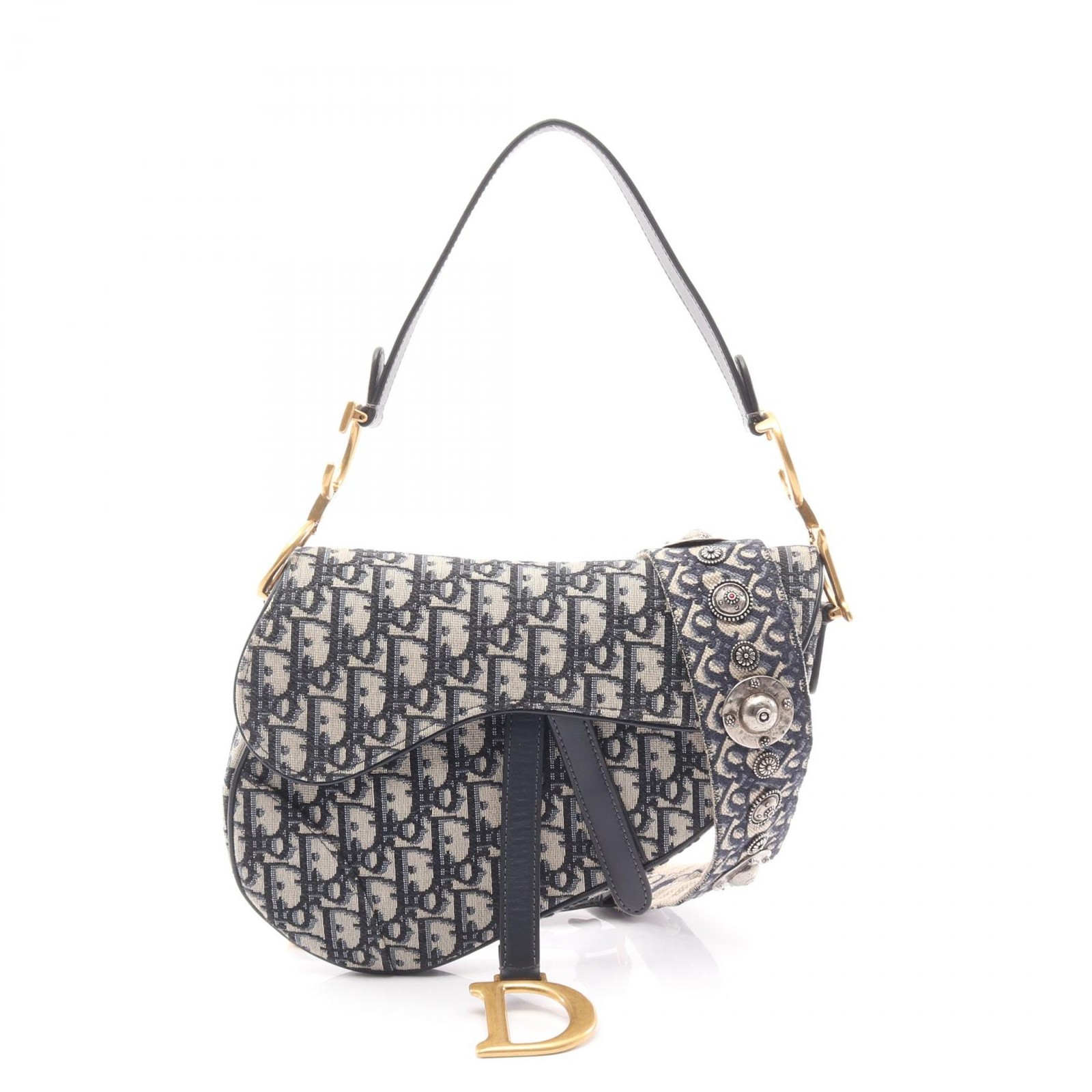 Christian Dior Saddle oblique jacquard Handbag leather Beige Navy Black Used