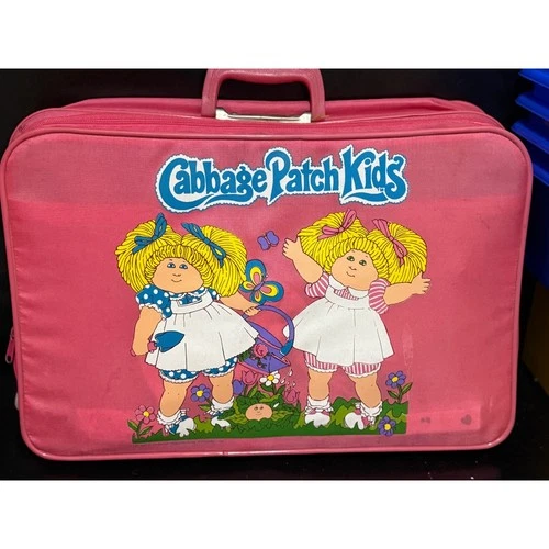 Vintage Cabbage Patch Kids Pink Suitcase Luggage with 4 Dolls and Accessories
