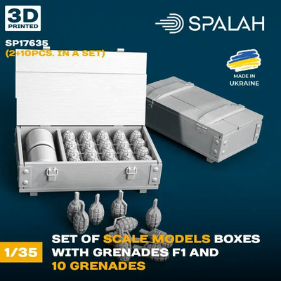 Boxes with grenades F1 2pcs and 10 Grenades Scale Model Kit 1:35 Spalah SP17635